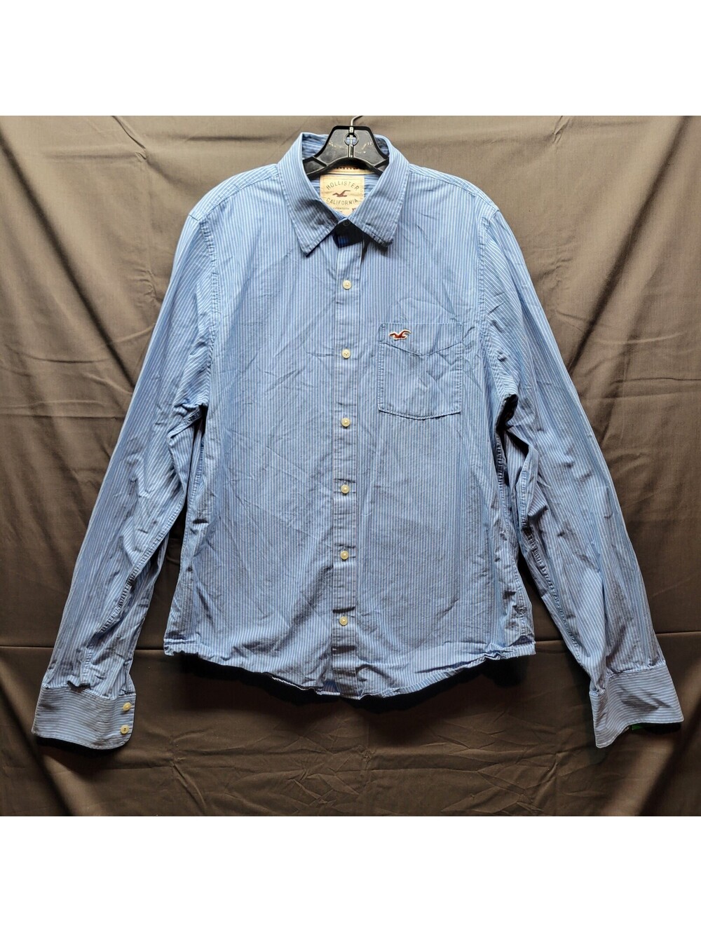 Hollister Button-Up Shirt Men's Long Sleeve Striped Blue/White Sz XL